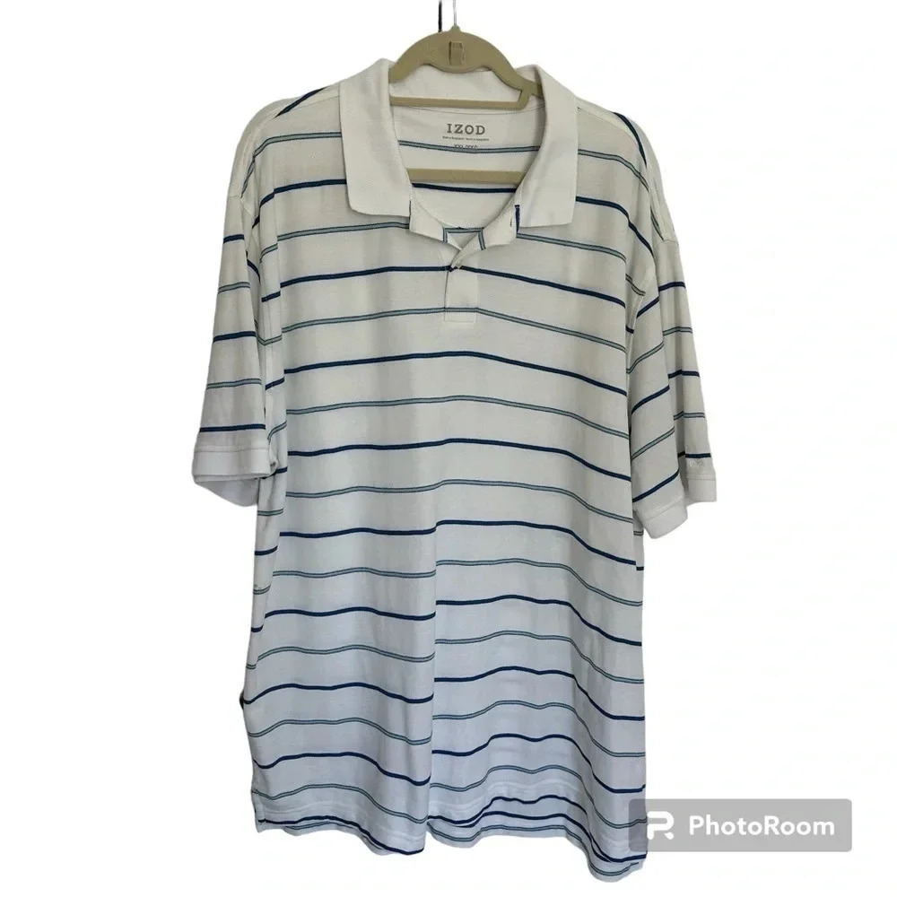 IZOD Striped Collared White & Blue Short Sleeve Polo Size XXL